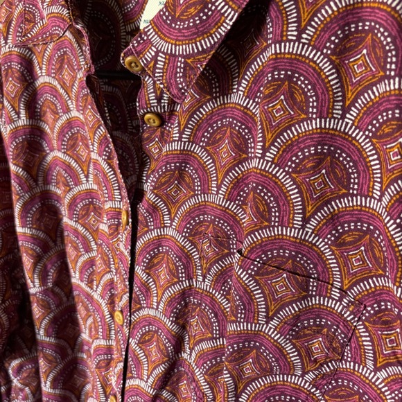 Duluth Trading Co Womens XL Hemp Organic Cotton Button Down Shirt Geo Print - Picture 2 of 6